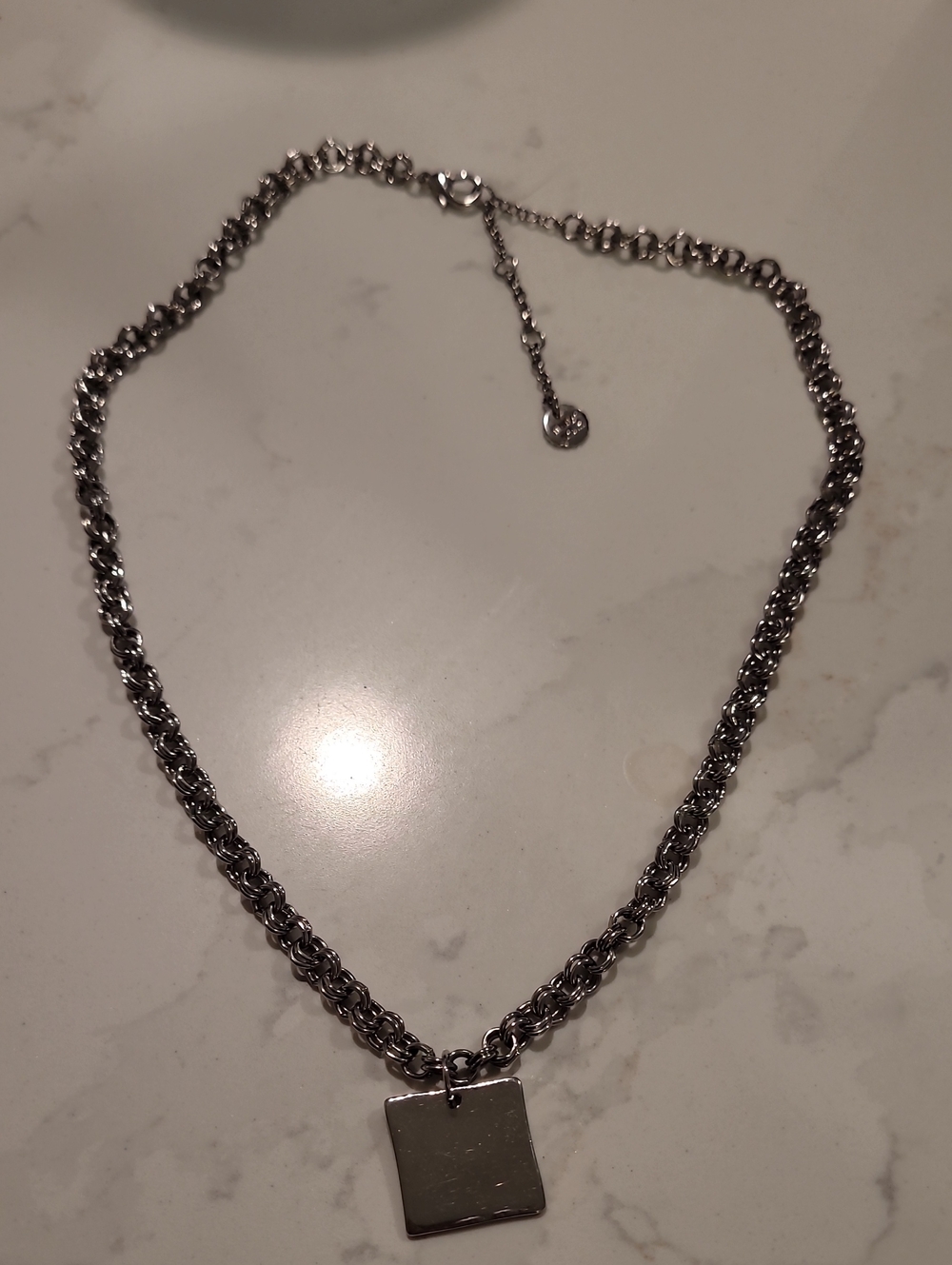 Marlyn Schiff Silver-Tone Chain Necklace with Square Pendant